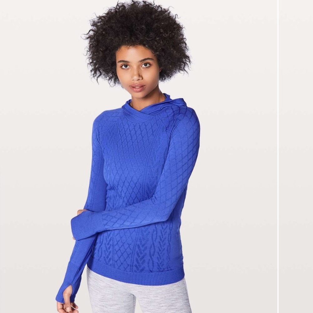 Lululemon Rest Less Hoodie CableKnit Stretch Top Shirt Seamless Fit Thumbholes 6